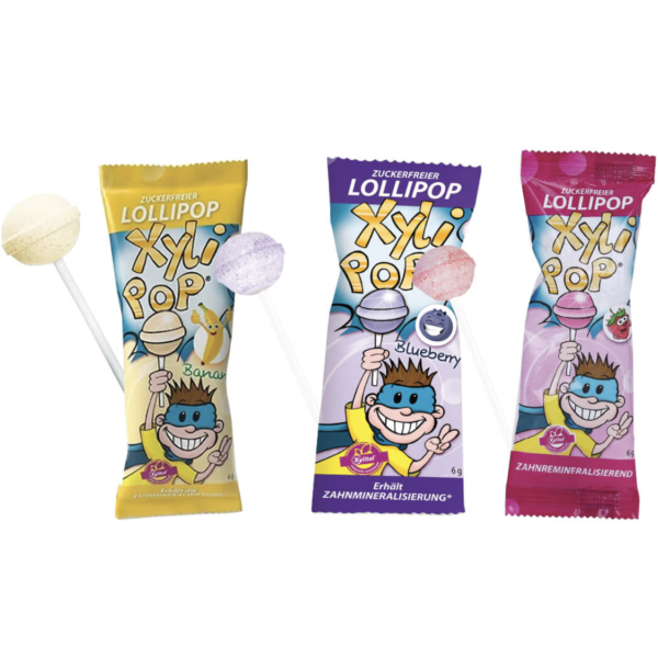 Леденец с ксилитолом на палочке Miradent Xylipop (банан, черника, клубника), 1st